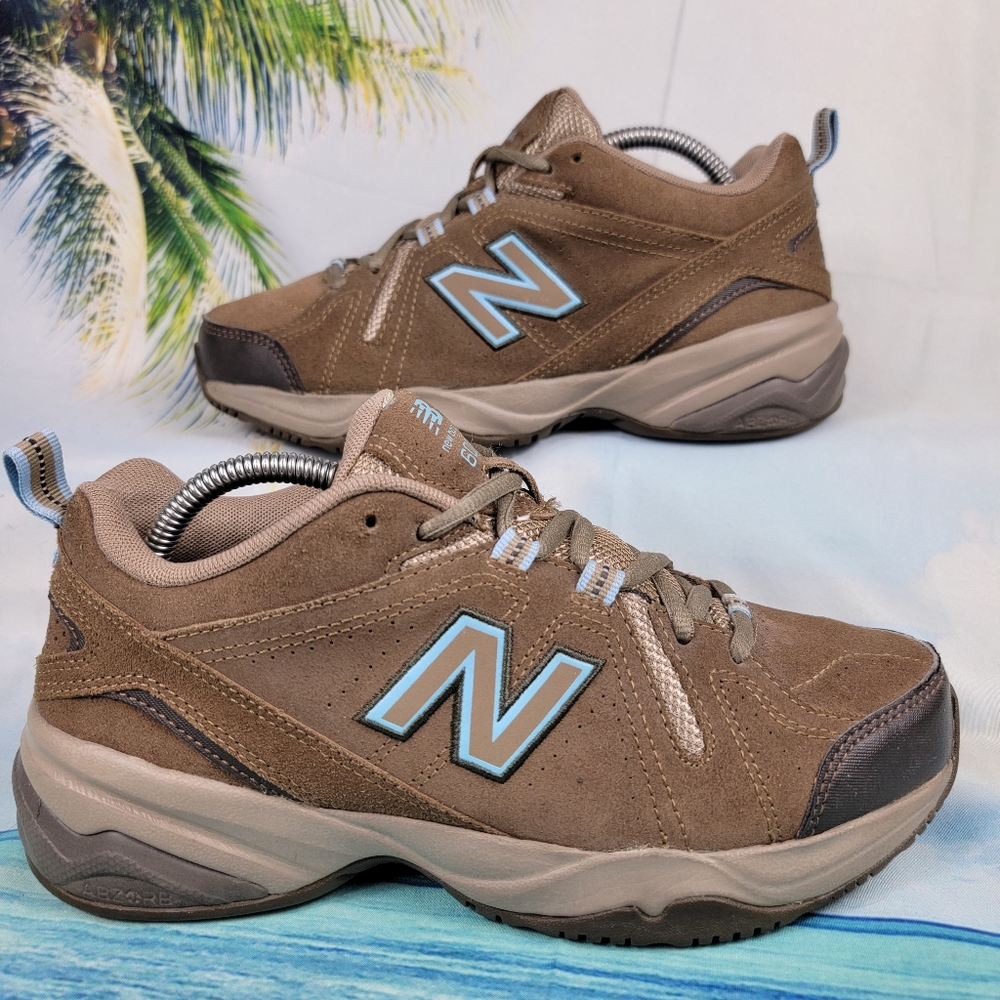 New Balance Brown Suede Athletic Sneakers with Light Blue Accent